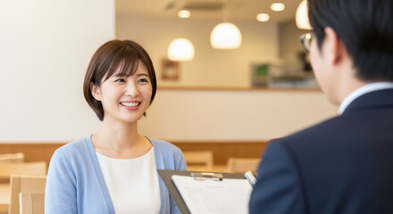 レストラン・飲食店の面接を受ける主婦の女性	