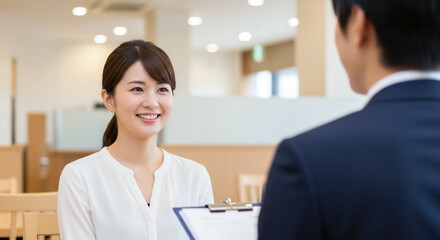 レストラン・飲食店の面接を受ける主婦の女性	