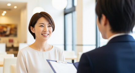 レストラン・飲食店の面接を受ける主婦の女性	