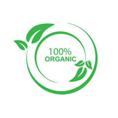 100% Organic icon, logo, tags design illustration.