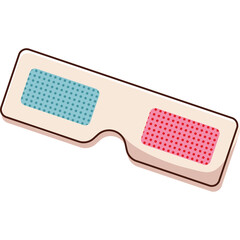 Retro Red And Blue Anaglyph 3D Glasses With White Frame And Transparent Background