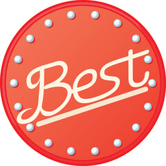 Retro Red Circular Badge with White Script Text Best and Blue Embellishments Isolated on White Background