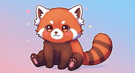 Adorable Red Panda: An endearing illustration of a red panda. The animal showcases a fluffy, expressive face, accentuated by heart-shaped accents that enhance its charm.