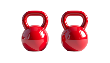 Kettlebell bundle in glossy red for strength training, isolated on transparent background