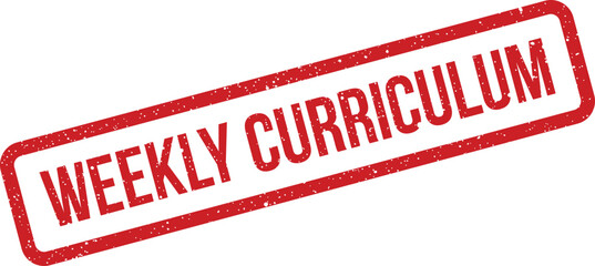 Red textured stamp with the words WEEKLY CURRICULUM embossed, signifying educational plans and study schedules