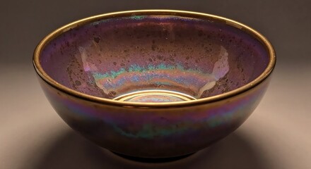 Ceramic Bowl's Iridescent Glow: The beautiful ceramic bowl is catching light, creating an eye-catching visual. The beautiful design captures the light, creating a delightful visual effect.