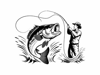 Fisherman Catching Big Fish Illustration