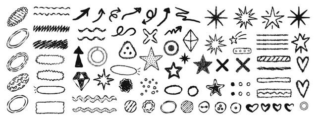 Hand drawn doodle heart, arrow, star, sparkle decoration symbol vector set icon.rock ster set illustration. © HOT CHILI