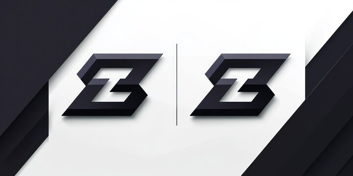 two black three-dimensional stylized number three symbols on a white background with black diagonal stripes and a dividing vertical line