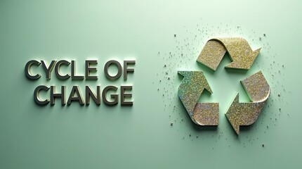 Elegant green background featuring a sparkling recycle symbol and the phrase 'Cycle of Change'.