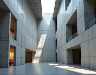 Obraz premium Modern Concrete Interior with Skylight and Geometric Design