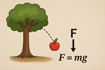 illustration of apple falling from tree showing newton law of gravity
