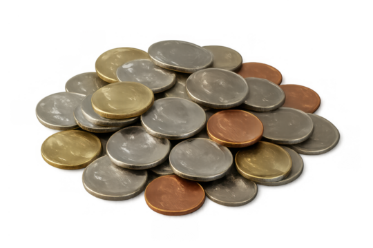 Coins with various metallic colors forming a pile. Showing concepts of finance, investment, and wealth