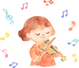 バイオリンを弾く女の子のイラスト　ベクター