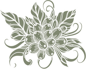 Elegant Monochromatic Coffee Bean and Leaf Swirl Design.