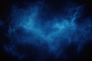 Fototapeta premium Mysterious deep blue textured cloud or nebula formation with small scattered white stars creating a cosmic space atmosphere