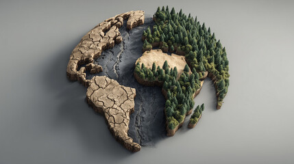 Environmental change depiction earth 3d artwork nature aerial view climate impact visualization