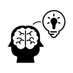 Head with brain and lightbulb representing new ideas