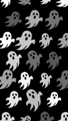 Spooky pattern on black background suitable for halloween, spooky designs, ghostly themes, childrens halloween projects, and decorations.
