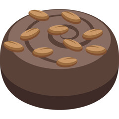 Round Chocolate Cookie With Coffee Beans On Top In A Spiral Design With A Dark Brown Base And Lighter Brown Beans Neutral Background