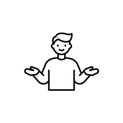 Person with open arms showing welcoming gesture and friendly attitude.