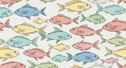 Colorful pastel fish pattern on a light background