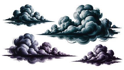 Dynamic Set of Storm Clouds. Isolated on Transparent background