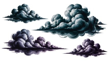 Dynamic Set of Storm Clouds. Isolated on Transparent background