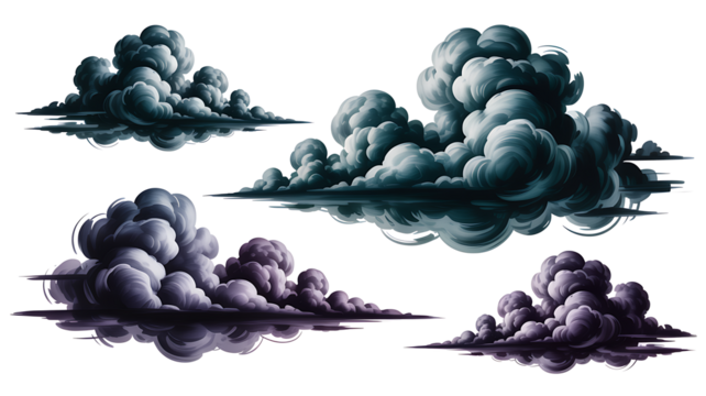Dynamic Set of Storm Clouds. Isolated on Transparent background