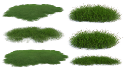 Realistic Green Grass Patches and Tufts, Isolated on Transparent background - Set of 6