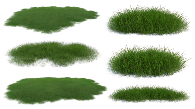 Realistic Green Grass Patches and Tufts, Isolated on Transparent background - Set of 6 - Powered by Adobe