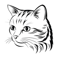 Obraz premium Adorable Cat Head Vector Illustration Feline Portrait Outline Art Design for Pet Care and Animal Concepts