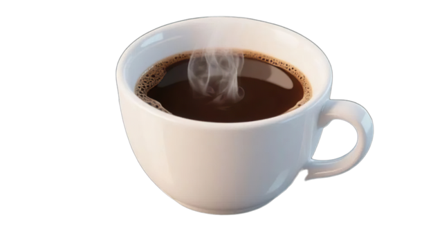 Black coffee in a white cup and saucer, an isolated hot drink perfect for a morning break or breakfast