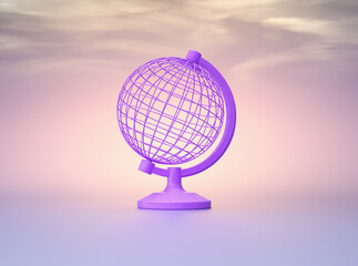 Glowing purple globe against a soft pastel background illuminating the beauty of geography and exploration