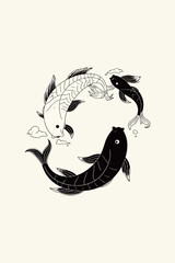 Fototapeta premium Yin Yang Koi Fish Illustration