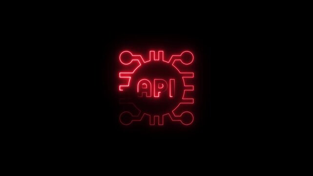 Red Neon API Icon on Black Background application programming interface