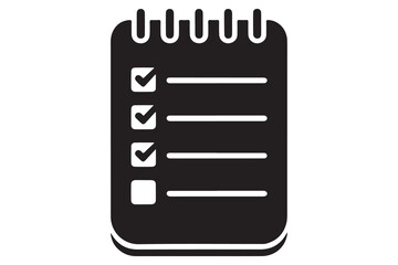 Simple checklist clipboard silhouette icon on white backgrounds
