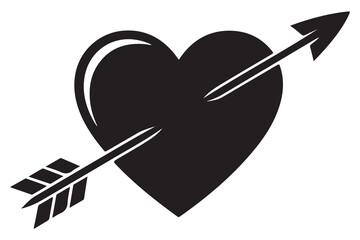 Heart and arrow love silhouette icon on white and black background
