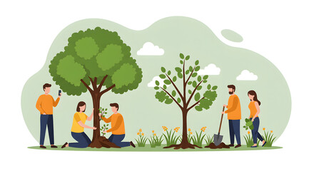 Planting trees together creates a brighter future, fostering community spirit and environmental responsibility with family and friends in a green landscape