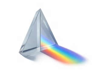 Glass equilateral triangle prism refracting light spectrum