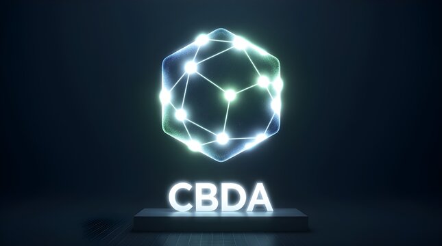 CBDA Molecular Holographic_Digital 2D glowing blue molecular structure of CBDA in futuristic style
