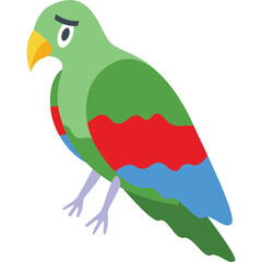 Sad Green Parrot With Yellow Beak Red And Blue Wing Markings On A Transparent Background