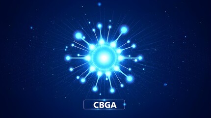 CBGA Molecule Futuristic_2D holographic molecular network of CBGA with glowing neon blue light