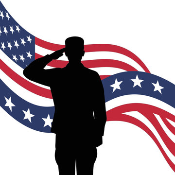 Saluting Soldier Silhouette with American Flag - Patriotic USA Image
