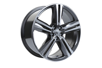 Car accessories transport vehicles transportation. Wheel Alloy car wheels rim black, grey chrome or mag wheel high performance auto part decoration isolated on transparent background or cut out PNG. 