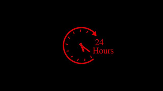 24 hours clock icon with arrow on dark background.