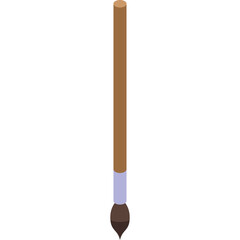 Simple Wooden Paintbrush with Brown Bristles and Light Blue Ferrule on Transparent Background