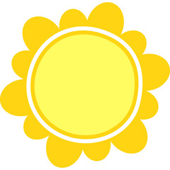 Simple Yellow Sun Icon with White Outline and Inner Circle on Transparent Background Representing Warmth and Brightness