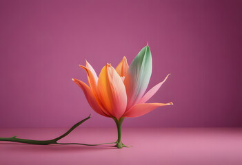 Orange Flower in Small Clay Vase on Purple Background