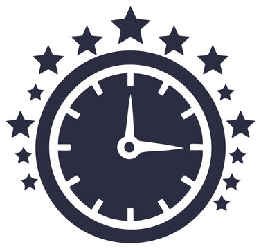 Clock with stars flat icon representing best time achievement and deadlines